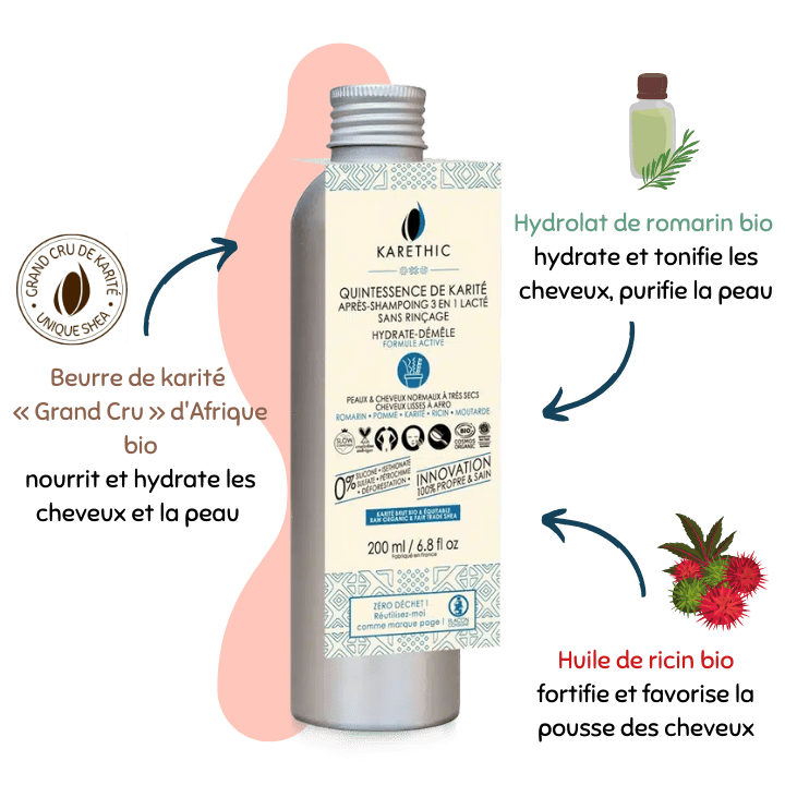 Quintessence de Karité - Après-shampoing 3 en 1 lacté sans rinçage - Karethic Quintessence de Karité - Après-shampoing 3 en 1 lacté sans rinçage - Karethic