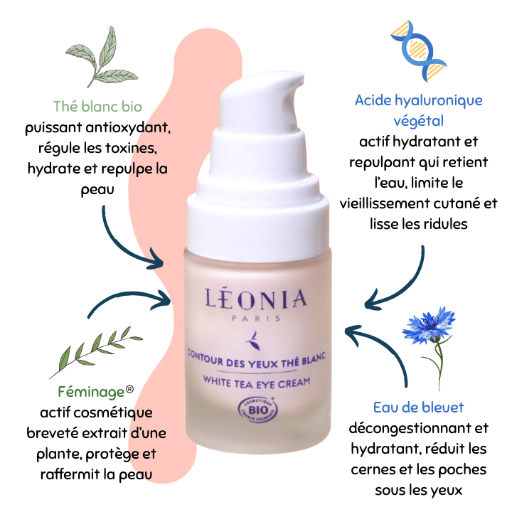Les principaux actifs du Contour des yeux thé blanc - Léonia Paris Les principaux actifs du Contour des yeux thé blanc - Léonia Paris