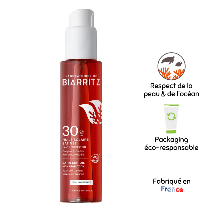 Huile solaire satinée SPF30 -Laboratoires de Biarritz Huile solaire satinée SPF30 -Laboratoires de Biarritz