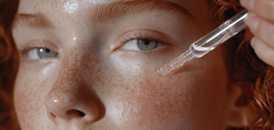 Soin visage bio appliqué à la pipette sur une peau hydratée