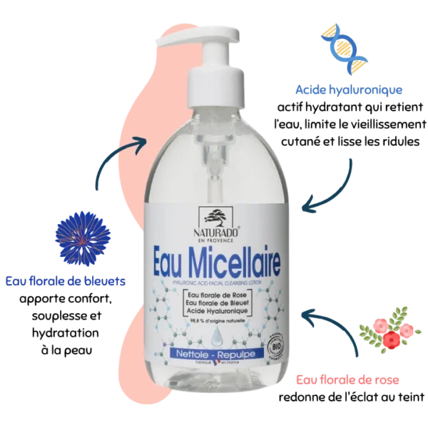 Eau micellaire acide hyaluronique - Naturado en Provence